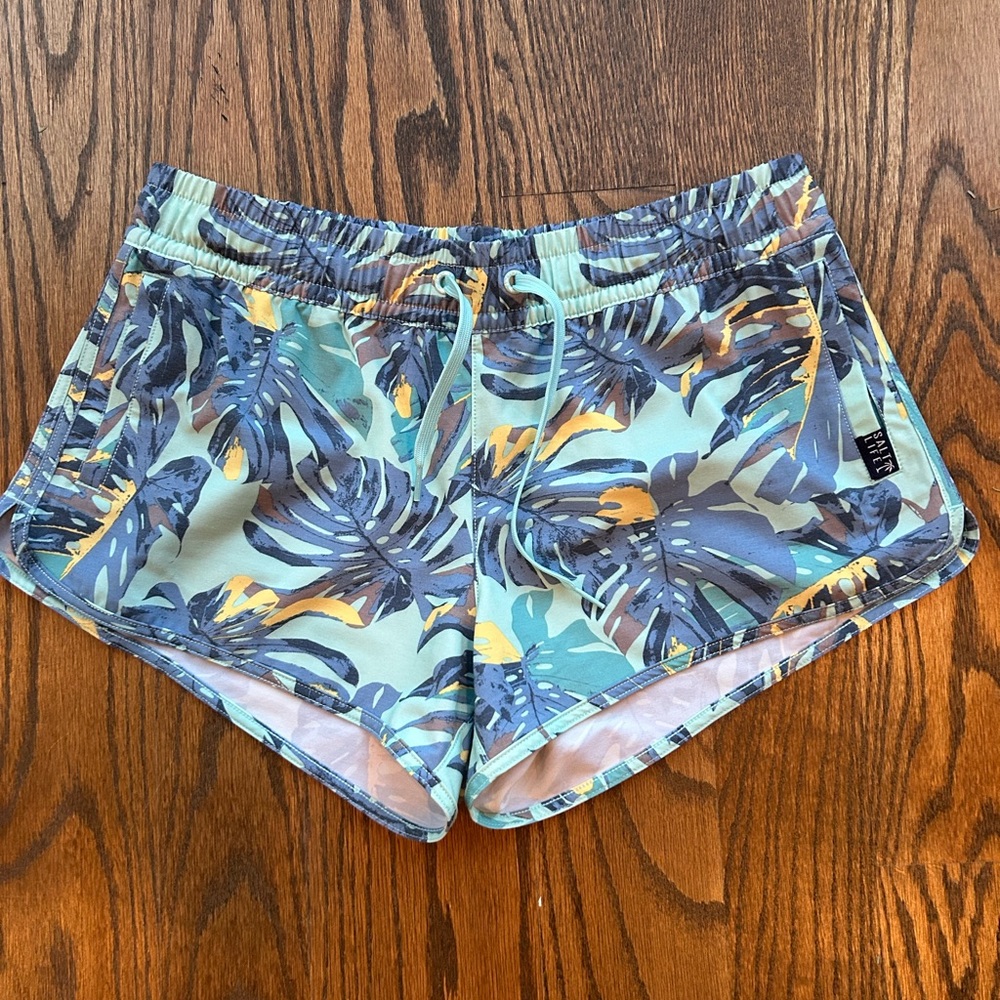 Salt Life Blue and Yellow Tropical Women's Athletic Shorts